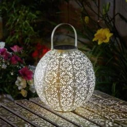 Smart Solar Damasque Cream Lantern - Alton Garden Centre