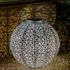 Smart Solar Jumbo Damasque Lantern Silver - Alton Garden Centre