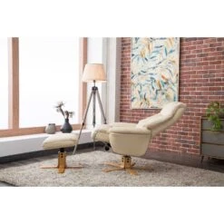 GFA - Dubai - Plush Faux Leather Swivel Recliner Armchair & Footstool - Cream - Alton Garden Centre 5 GFA - Dubai - Plush Faux Leather Swivel Recliner Armchair & Footstool - Cream - Alton Garden Centre -Konstsmidy Shop Dubia 2