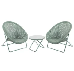 The Old Basket Supply -Faux Rattan Folding Lounge Set In - Green - Alton Garden Centre