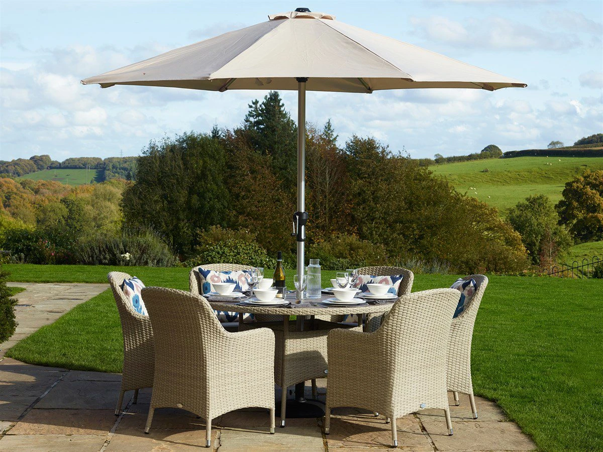 Bramblecrest - Tetbury 6 Seat Round Dining Set - Nutmeg Inc: Parasol & Base - Alton Garden Centre 4 Bramblecrest - Tetbury 6 Seat Round Dining Set - Nutmeg Inc: Parasol & Base - Alton Garden Centre - Image 2