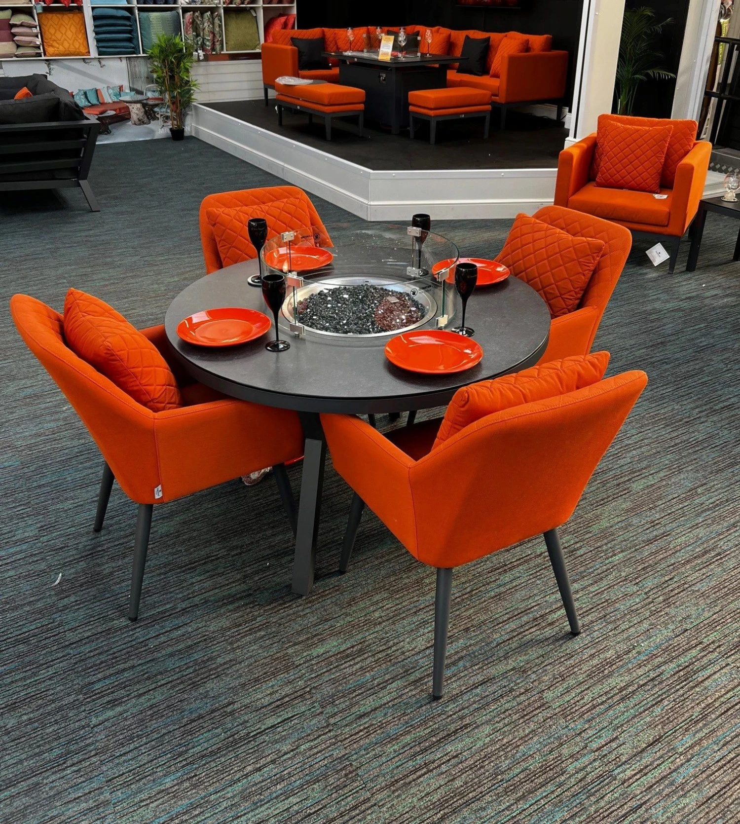 Supremo - Mirfield 4 Seat 120cm Round Dining Firepit Set. Charcoal - Rust Red - Granite - Alton Garden Centre 3 Supremo - Mirfield 4 Seat 120cm Round Dining Firepit Set. Charcoal - Rust Red - Granite - Alton Garden Centre