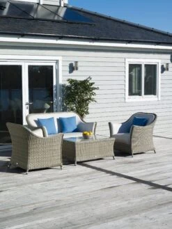 Bramblecrest - San Marie 2 Seater Sofa With All-Weather, Marine Faux Leather Upholstery, 2 Armchairs & Coffee Table - Prarie/Pearl - Alton Garden Centre