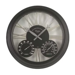 Outside In Exeter Wall Clock & Thermometer 15" - Black - Alton Garden Centre