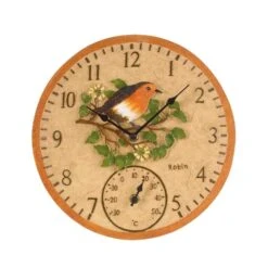 Robin Wall Clock & Thermometer 12" - Alton Garden Centre