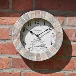 Outside In Stonegate Wall Clock & Thermometer 10" - Sandstone - Alton Garden Centre -Konstsmidy Shop products prodzoomimg12684