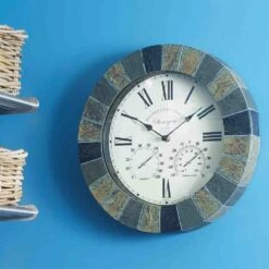 Outside In Stonegate Wall Clock & Thermometer 14" - Slate - Alton Garden Centre -Konstsmidy Shop products prodzoomimg12685